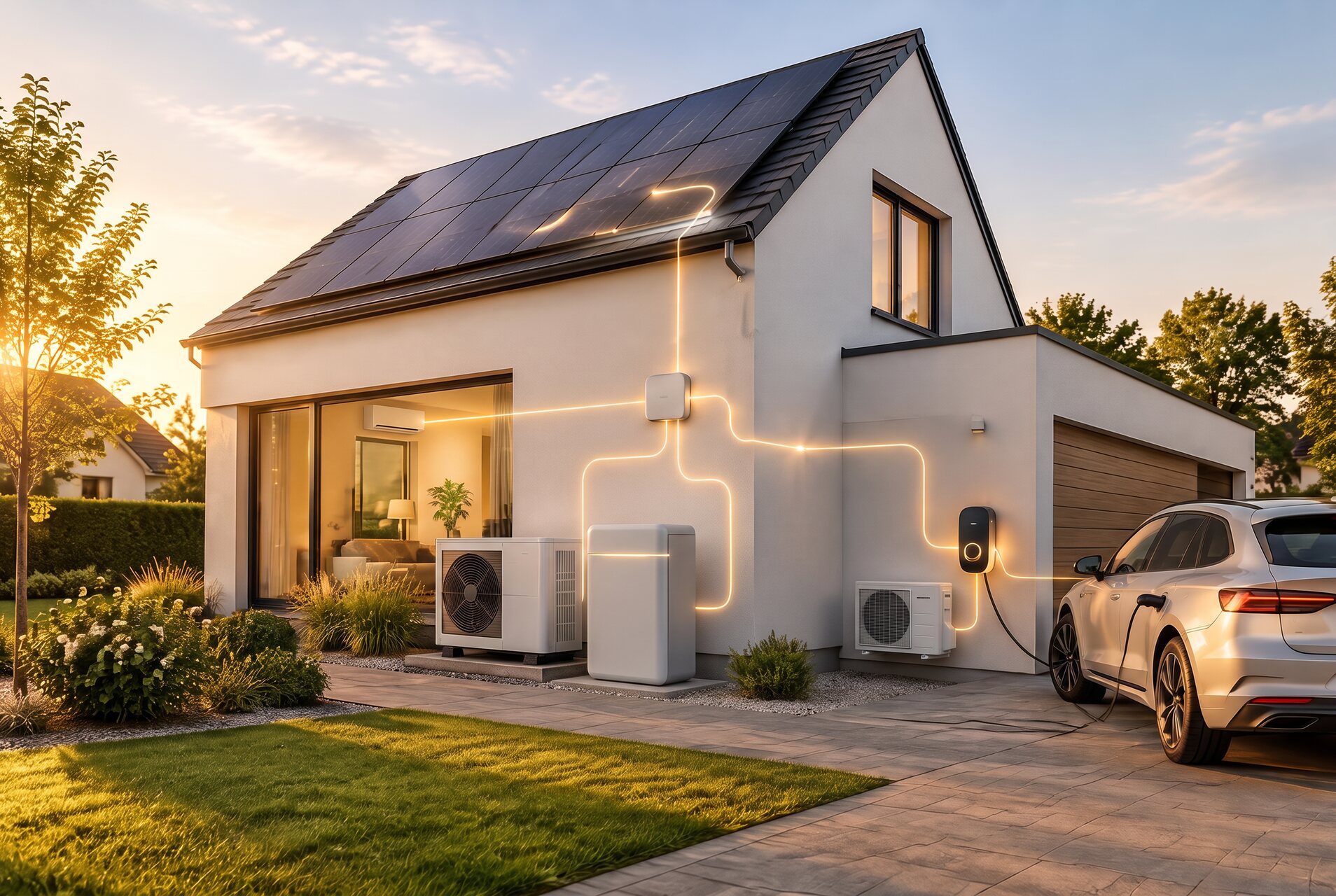 Einfamilienhaus mit Photovoltaik, Speicher, Wärmepumpe und Elektroauto